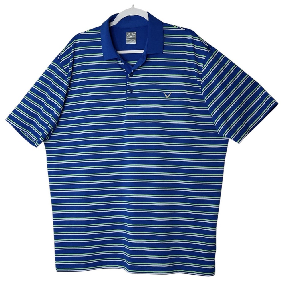 Callaway Polo Shirt Men's XL Blue Opti Dri Performance Logo Stretch Short Sleeve